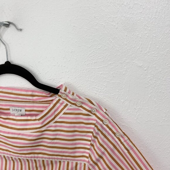 J. Crew Funnel Wide Boat Neck Pink Brown Striped Hi-Low Hem Popover Blouse Top 2 - Picture 4 of 12